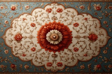 Decorative floral relief art featuring vibrant colors and intricate details in a vintage style setting