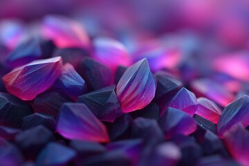 Vibrant crystalline formations in shades of purple and blue create a stunning abstract landscape
