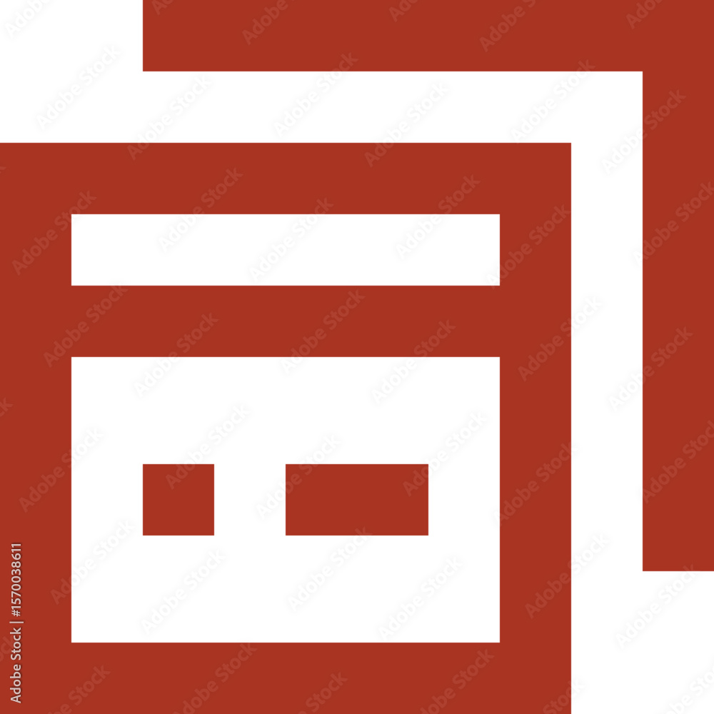 Poster illustration of two overlapping documents in red with white space and geometric design elements