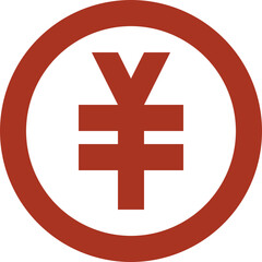 Illustration of a yen or yuan symbol inside a red circle on a white background in a simple design