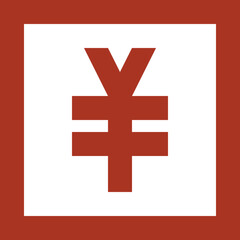 Red yen symbol on white square inside red square border currency icon financial graphic illustration