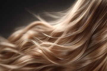Beautiful flowing hair with soft waves and highlights showcasing texture and shine in close-up view
