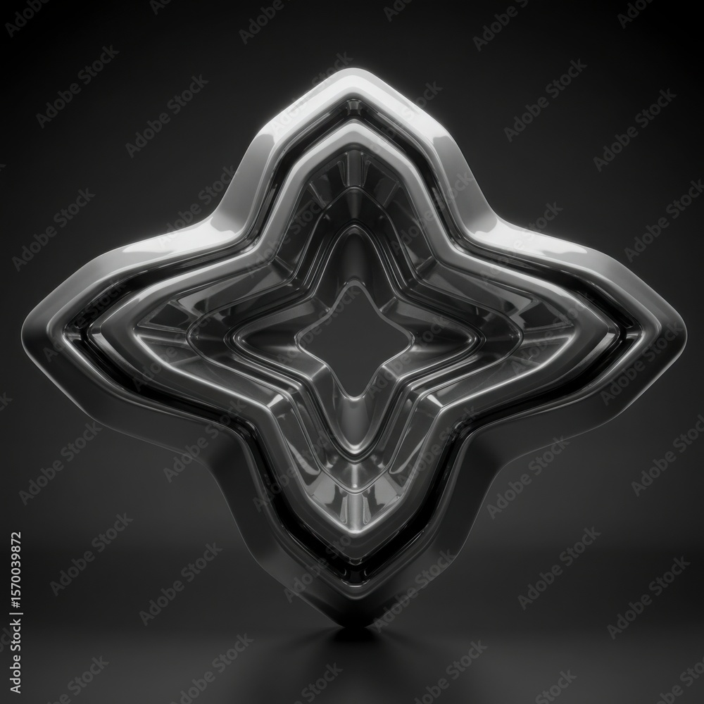 Fototapete abstract metallic shape with layered curves and reflective surface