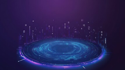 Futuristic Technology Platform with Digital Data and Circular Motion