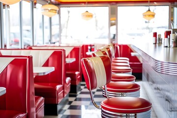 Discover the charm of a classic american diner interior with red booths and retro style