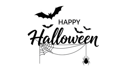 Happy halloween text with bats spiderweb and spider
