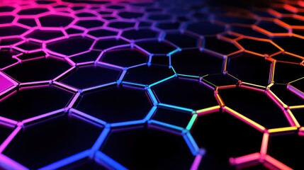 Abstract Futuristic Honeycomb Structure with Vibrant Neon Colors