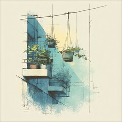 Urban Balcony Plants with Hanging Pots.