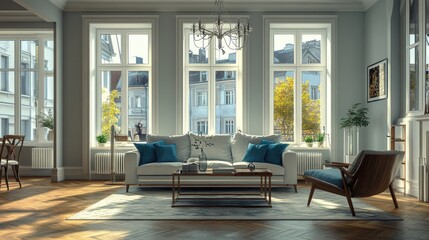 Obraz premium Elegant living room with city views