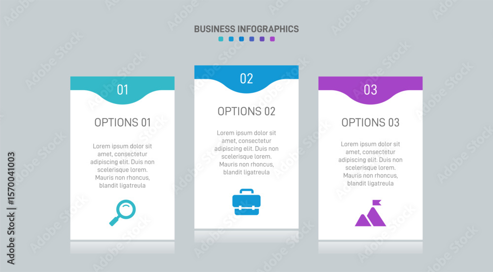 Poster horizontal progress bar featuring 3 arrow-shaped elements, symbolizing three six stages of business 