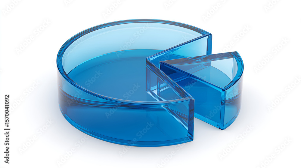 Poster pie chart: a transparent, vibrant blue pie chart on display, a metaphor for data, analytics and busi