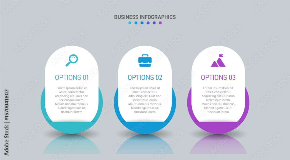 Poster horizontal progress bar featuring 3 arrow-shaped elements, symbolizing three six stages of business 