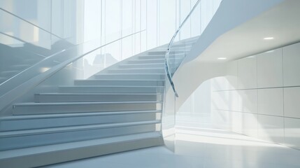 Fototapeta premium Modern, white spiral staircase in a bright, minimalist interior