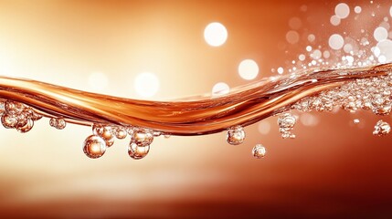 Abstract Brown Liquid Wave With Bubbles And Bokeh Lights