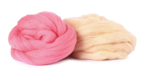 Different color felting wool isolated on white