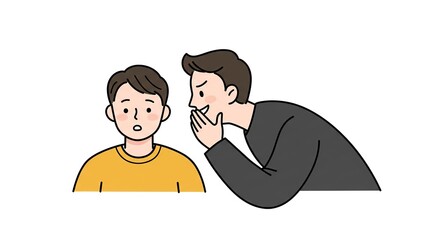 Whispering Secrets: Cartoon Illustration of Man Sharing Gossip, Revealing Confidential Information, or Spreading Rumors to a Surprised Listener.