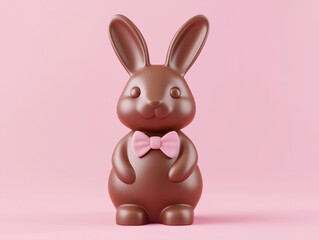 Obraz premium chocolate bunny with bow tie isolated on pink background, 3D render