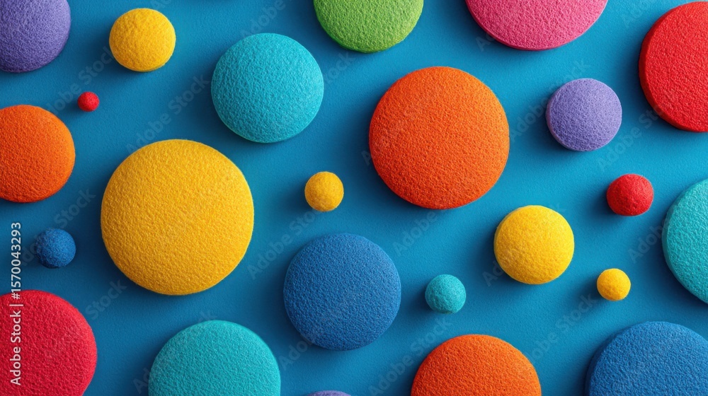 Poster a colorful background with many different colored balls. the balls are all different sizes and color