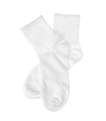 Pair of comfortable socks isolated on white, top view