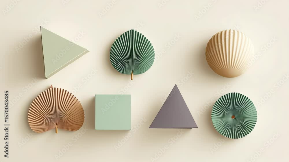 Poster abstract geometric shapes and natural elements with changing perspectives, motion graphic for modern