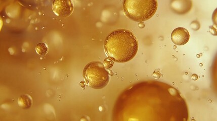 Abstract Golden Oil Bubbles Floating In Liquid