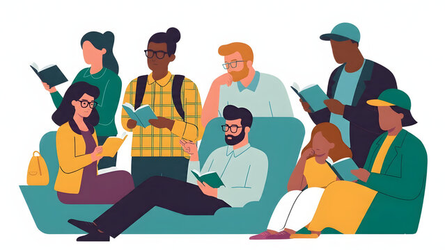 Diverse Group of People Immersed in Reading Books