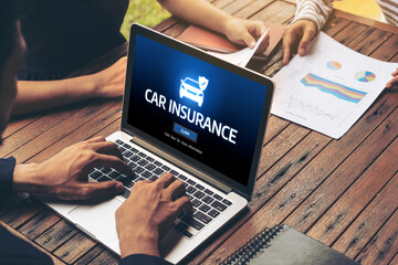 car insurance online website on computer screen for insure your car damage snugly