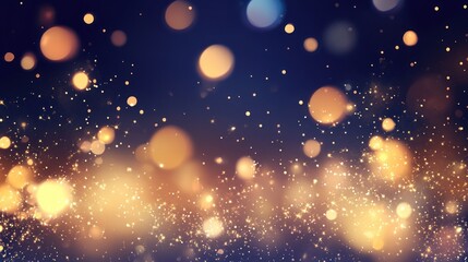 Enchanting golden bokeh lights and sparkling dust create magical atmosphere