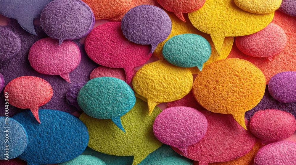 Poster a colorful collection of speech bubbles with different colors and sizes. concept of creativity and p