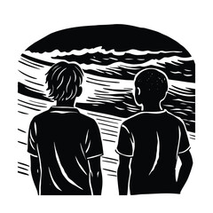 Two men looking at ocean waves