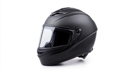 Fototapeta premium Black matte motorcycle helmet with visor for safety and protection