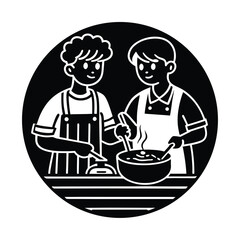 Silhouette brother, Two people cooking together in kitchen silhouette vector illustration