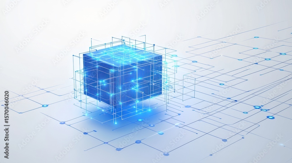 Aufkleber advanced technology concept with glowing cube and network connections