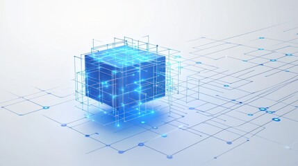 Advanced Technology Concept with Glowing Cube and Network Connections