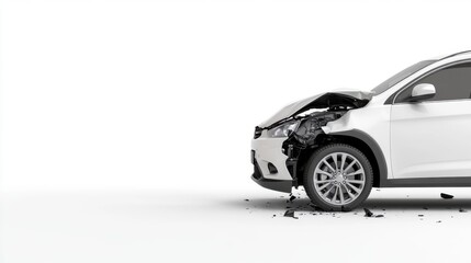 Car Accident Scene with Damaged Vehicle on White Background