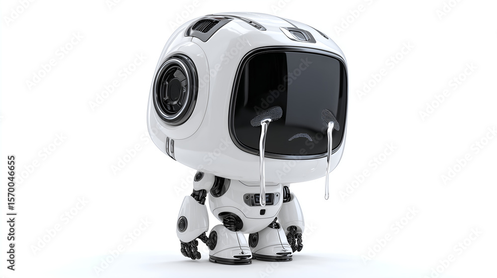 Poster crying robot: a poignant depiction of a futuristic robot, with teardrops, evoking a sense of melanch