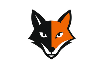 Obraz premium Dual-Colored Fox Head Logo Design Black and Orange Split Face Illustration