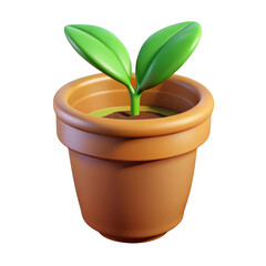 Obraz premium Stylized 3d rendering of a young plant growing in a terracotta pot isolated on transparent background