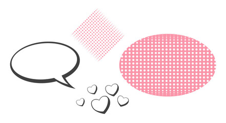 Vintage Oval Speech Bubble with Hearts and Dotted Patterns Love Chat Box Design Elements