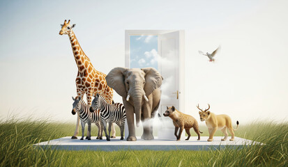 Creative Wildlife Conservation Art - Giraffe, Elephant, Zebra