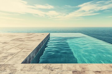 Serene infinity pool overlooking the vast ocean under a cloudy sky