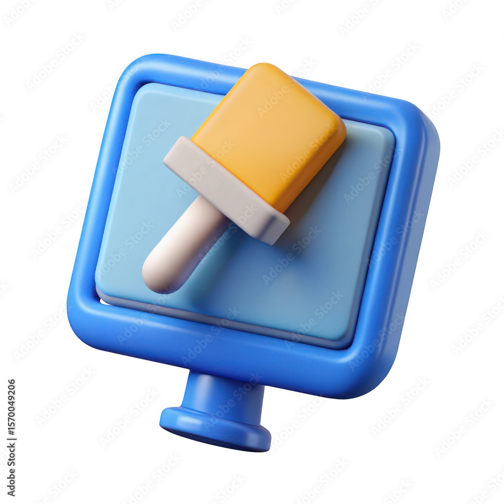 Aufkleber stylized 3d computer monitor with paintbrush icon isolated on transparent background