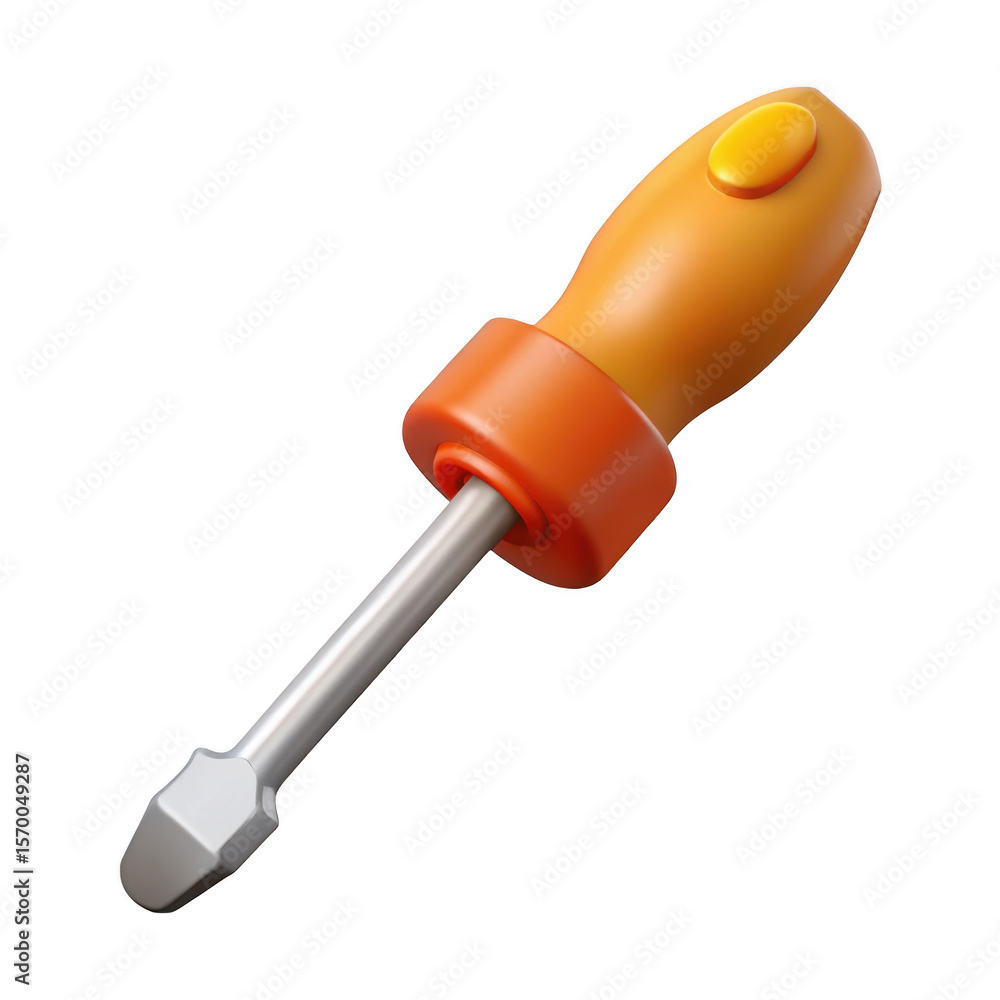 Poster stylized 3d flathead screwdriver with orange handle isolated on transparent background