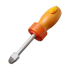 Stylized 3d flathead screwdriver with orange handle isolated on transparent background
