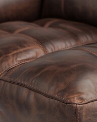 Close Up Of Brown Leather Upholstery With Tufting