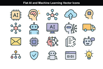 Fototapeta premium Flat AI and Machine Learning Vector Icons for Dashboards