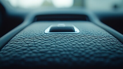 Closeup Of Dark Blue Textured Leather Car Interior Detail With Metal Button