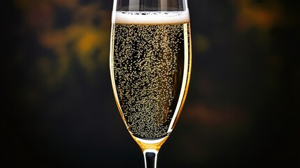 Closeup Sparkling Beverage In Glass Against Dark Background
