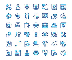 Engineering icons. Vector line icon set. Modern outline design. Blue concept