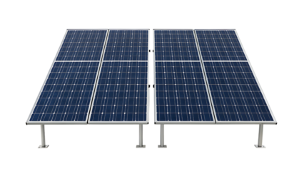 Solar panels array for renewable energy production on transparent background